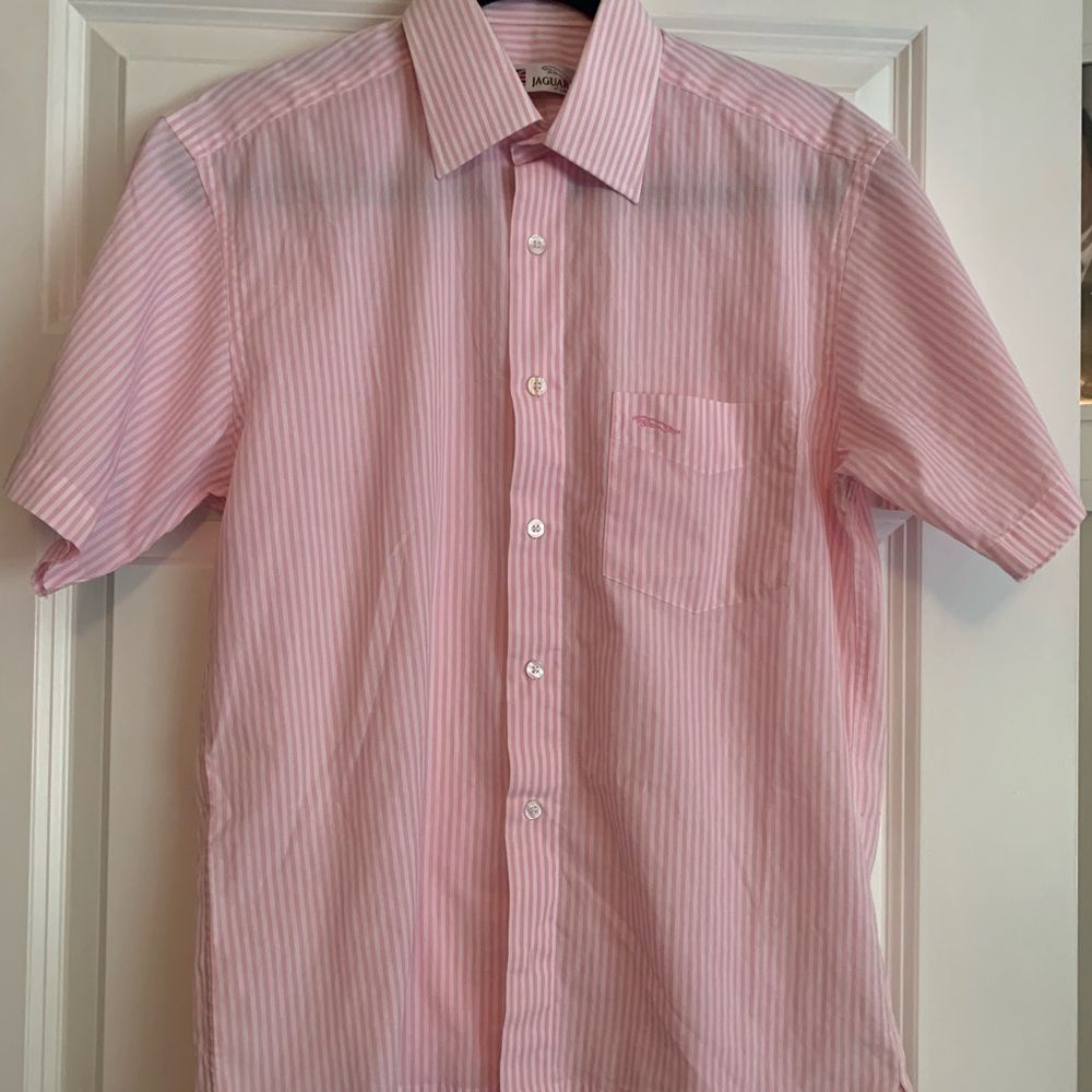 Jaguar Mens Pink Striped Short Sleeve Button Down Shirt size M